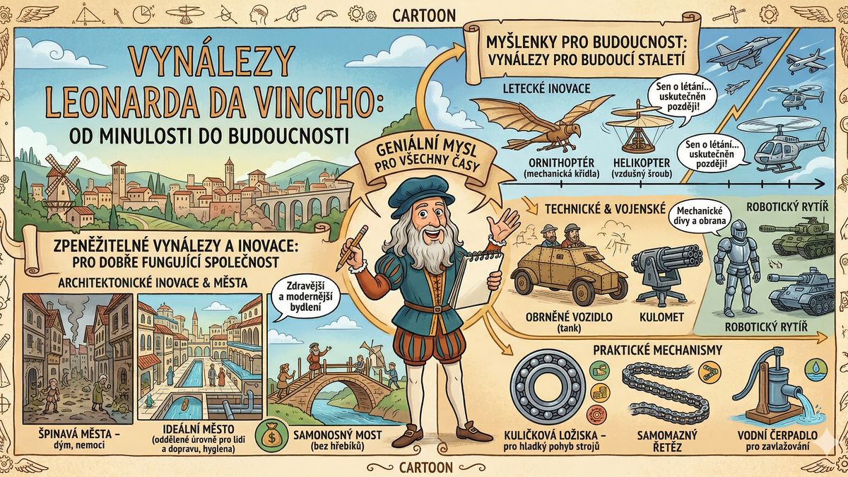 Leonardo da Vinci: bohatství z inovací i vynálezy, co předběhly svou dobu